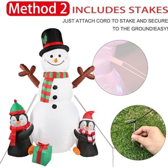 6FT Christmas Inflatables Outdoor Decor Upgrade Cute Inflatable Snowman Penguins - Picture 6 of 7